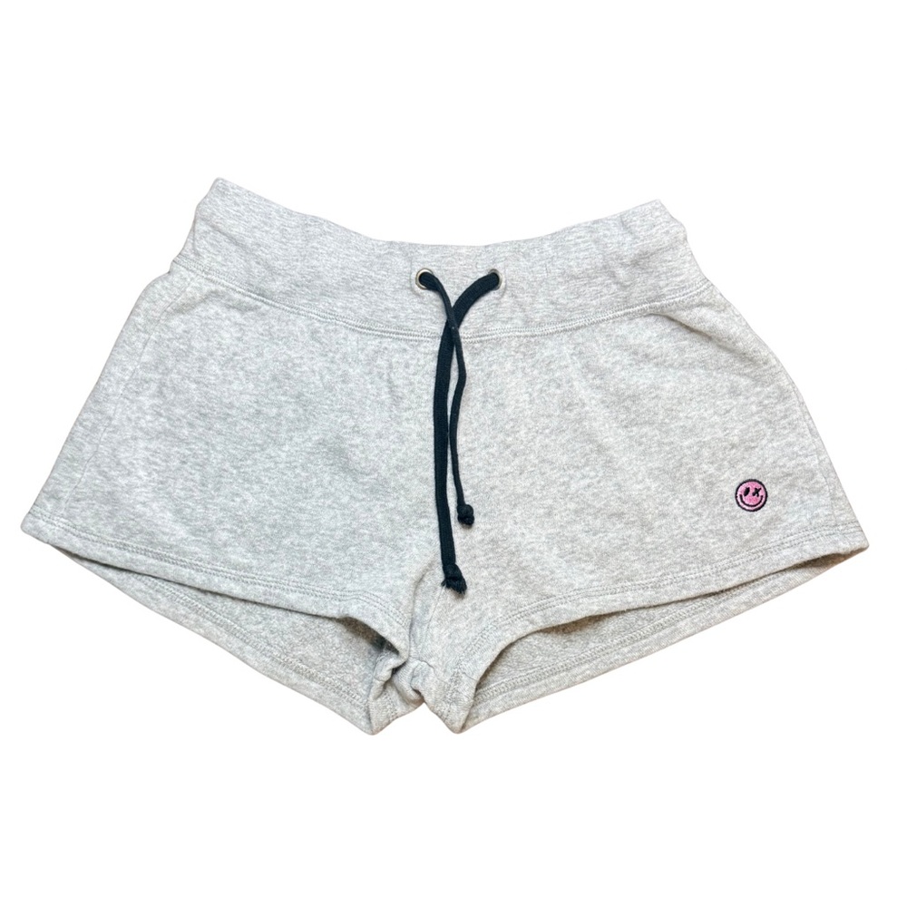 Love Junkie grey drawstring embroidered smiley face short girls size Large NWOT